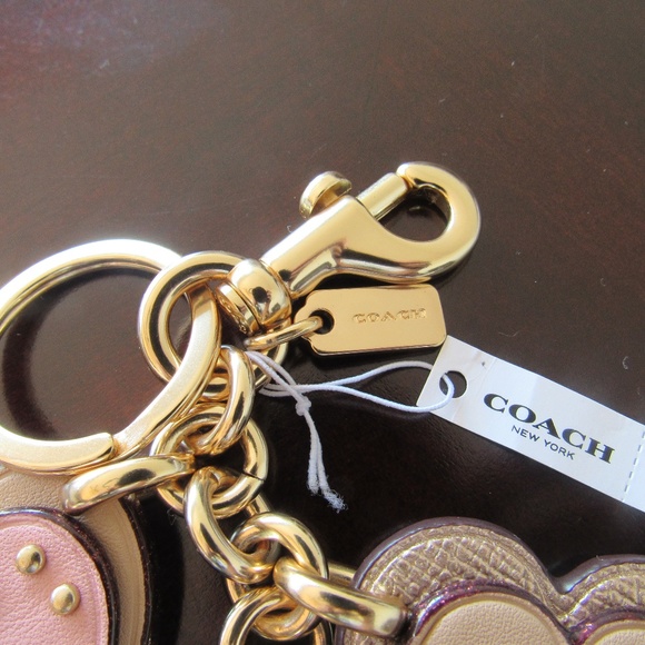 Coach Pink Heart Bag Leather Key Ring Chain Charm - Picture 2 of 6